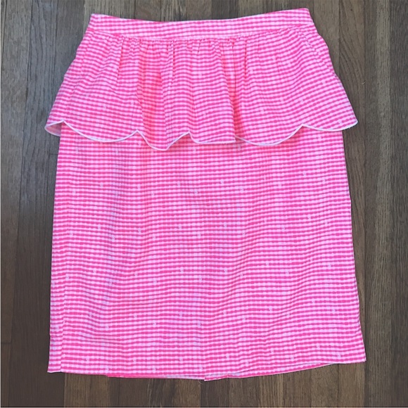 Lilly Pulitzer “Thyme” Pink Gingham Plaid Scallop Peplum Pencil Skirt EUC - Picture 3 of 9